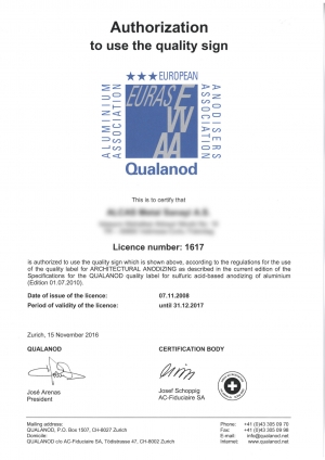 Supplier Quality Certificates