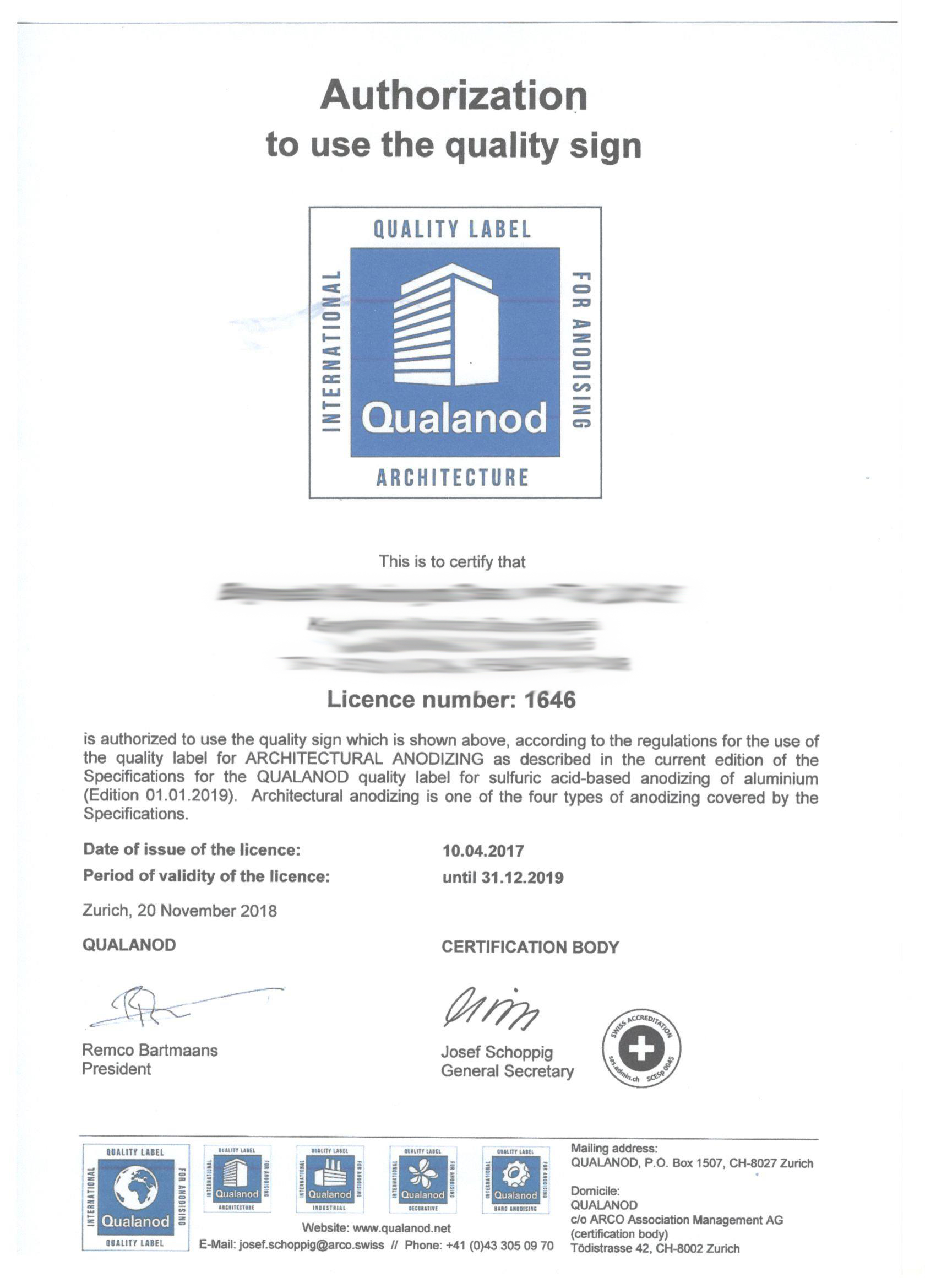 Supplier Quality Certificates