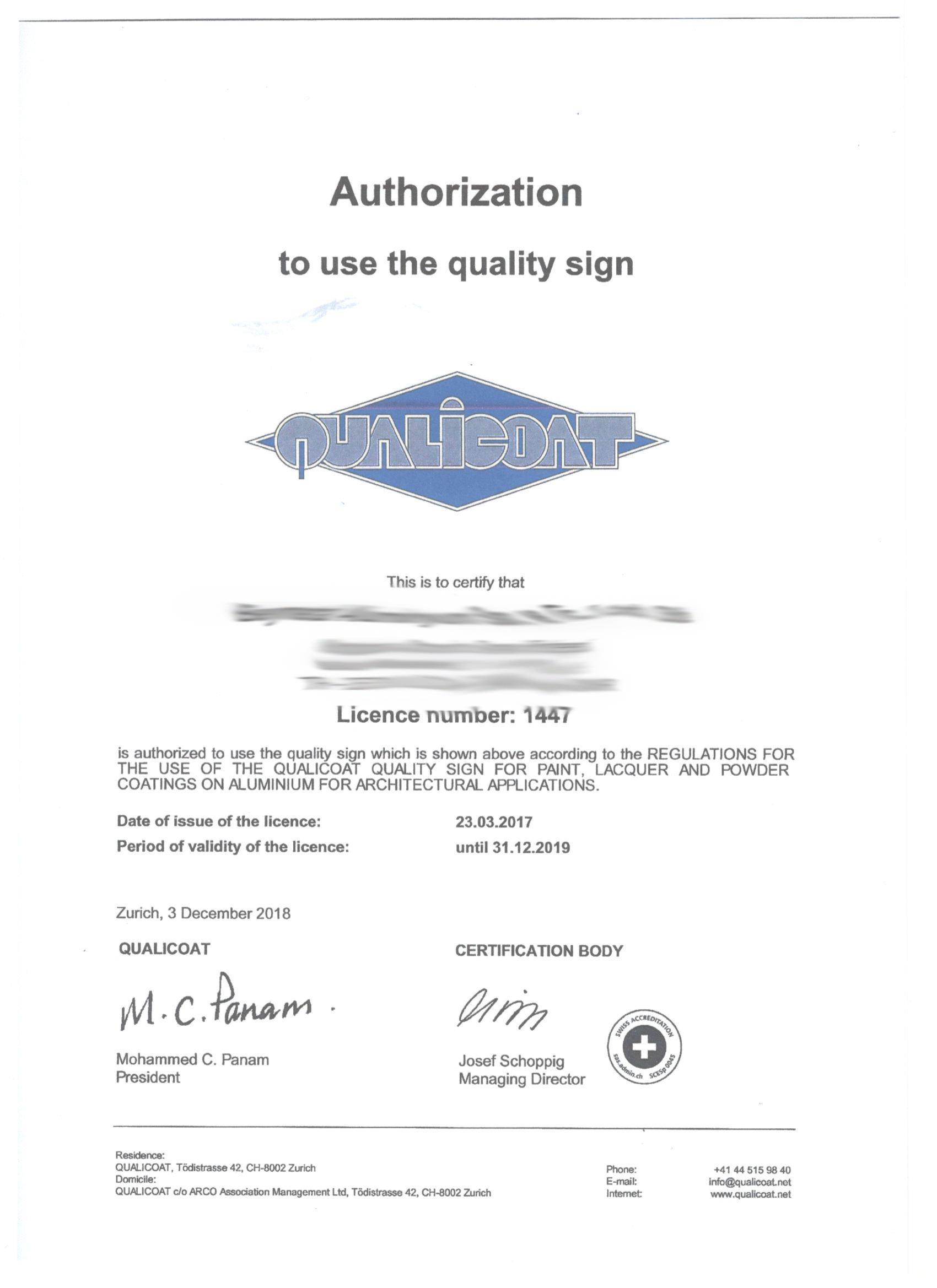 Supplier Quality Certificates